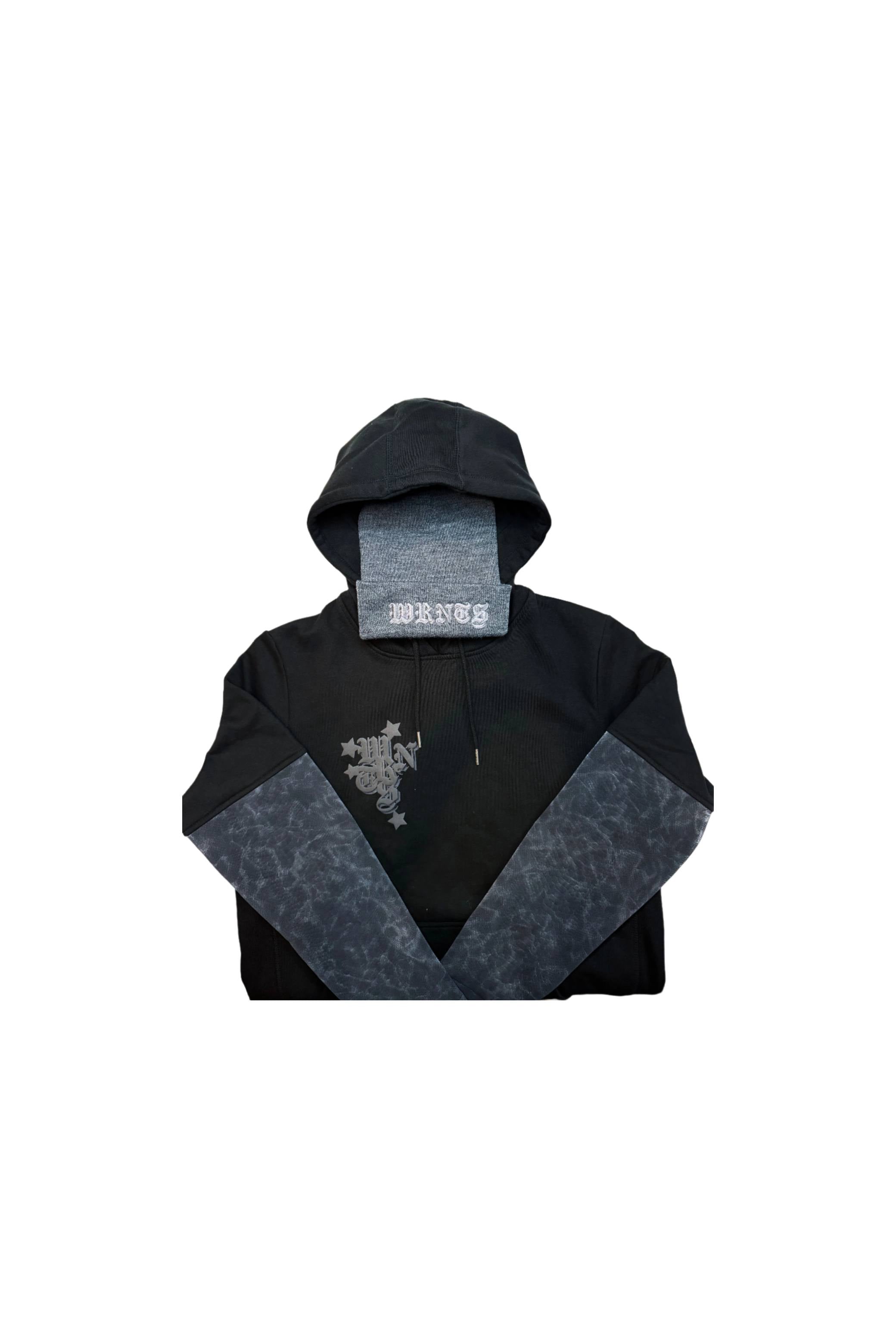 WRNTS Leather Sleeve Hoodie in Black